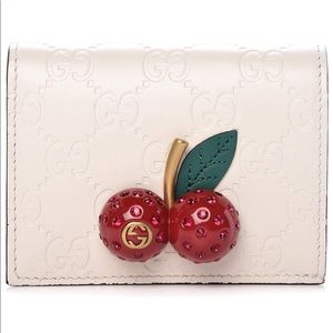 GUCCI Guccissima Cherries Card Case Wallet White